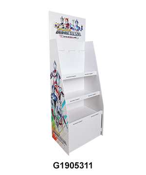 Stationery Corrugated Flooring Display Stand with Hook & Shelf